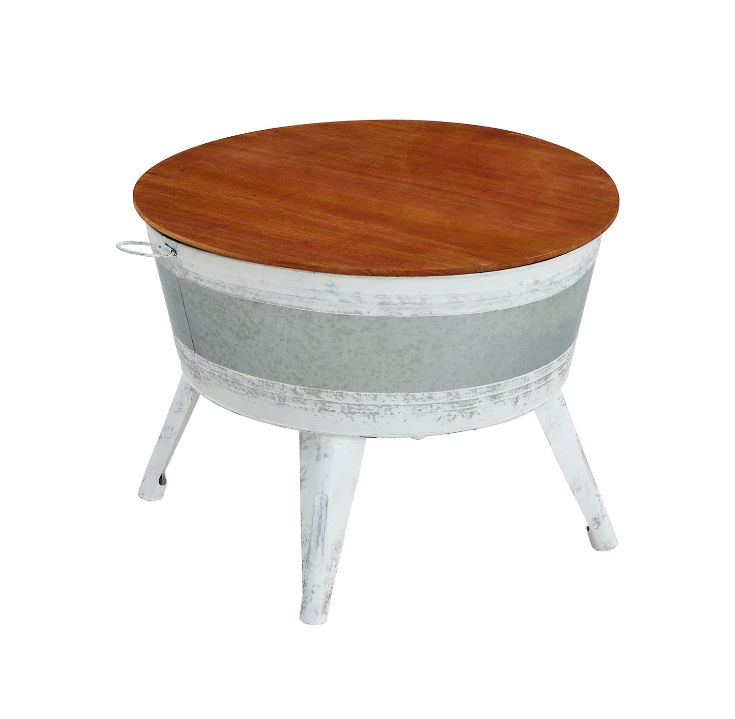 Farmhouse Rustic Distressed Metal Accent Cocktail Table, Wood Top in White - 1PC