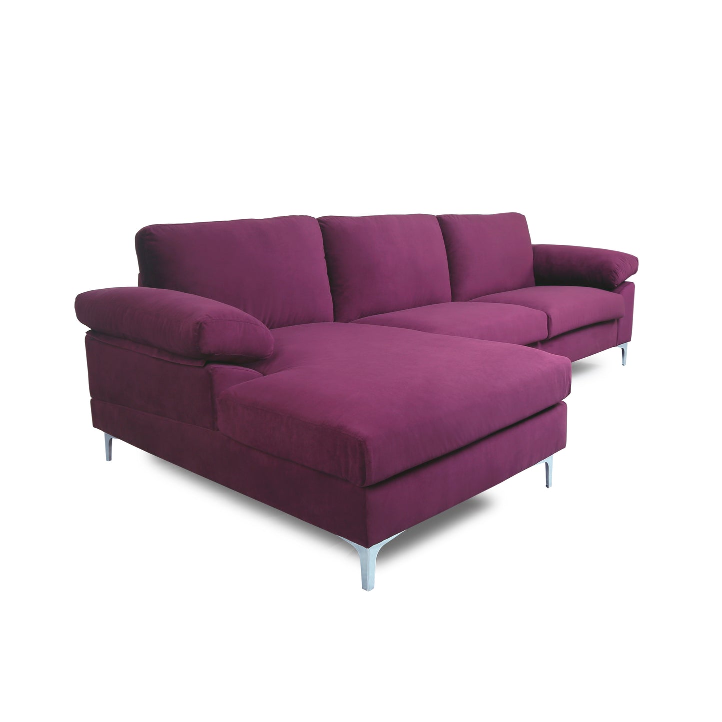 Sectional Sofa Purple Velvet Left Hand Facing - Modern Design, Plush Comfort, Large Size for Spacious Living Rooms