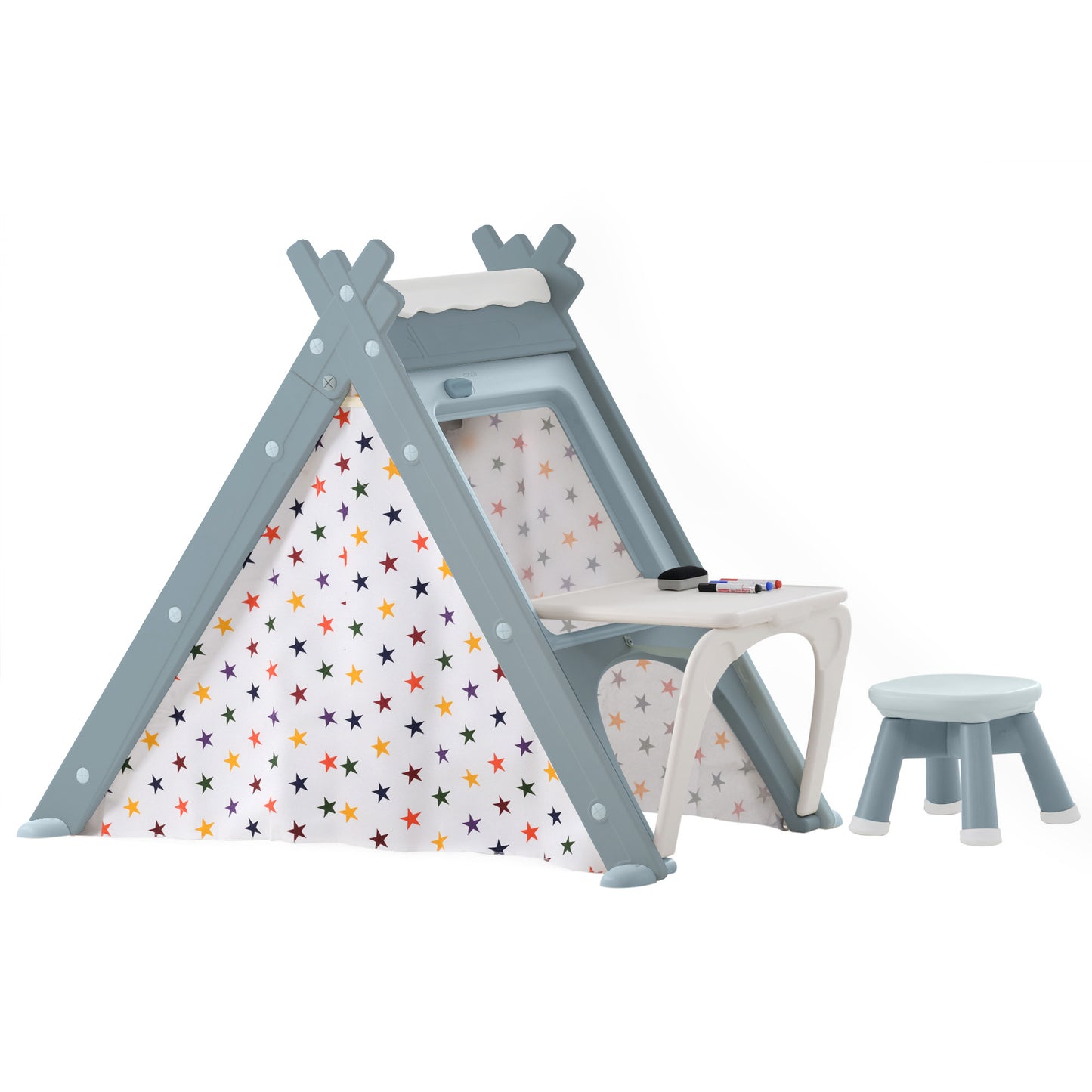 Kids Play Tent - 4-in-1 Teepee Tent with Stool and Climber, Foldable Playhouse Tent for Boys & Girls - Multi-Functional, Portable, and Durable - Enhance Imaginative Play - Suitable for Indoor and Outdoor Use - Available in Various Colors and Sizes