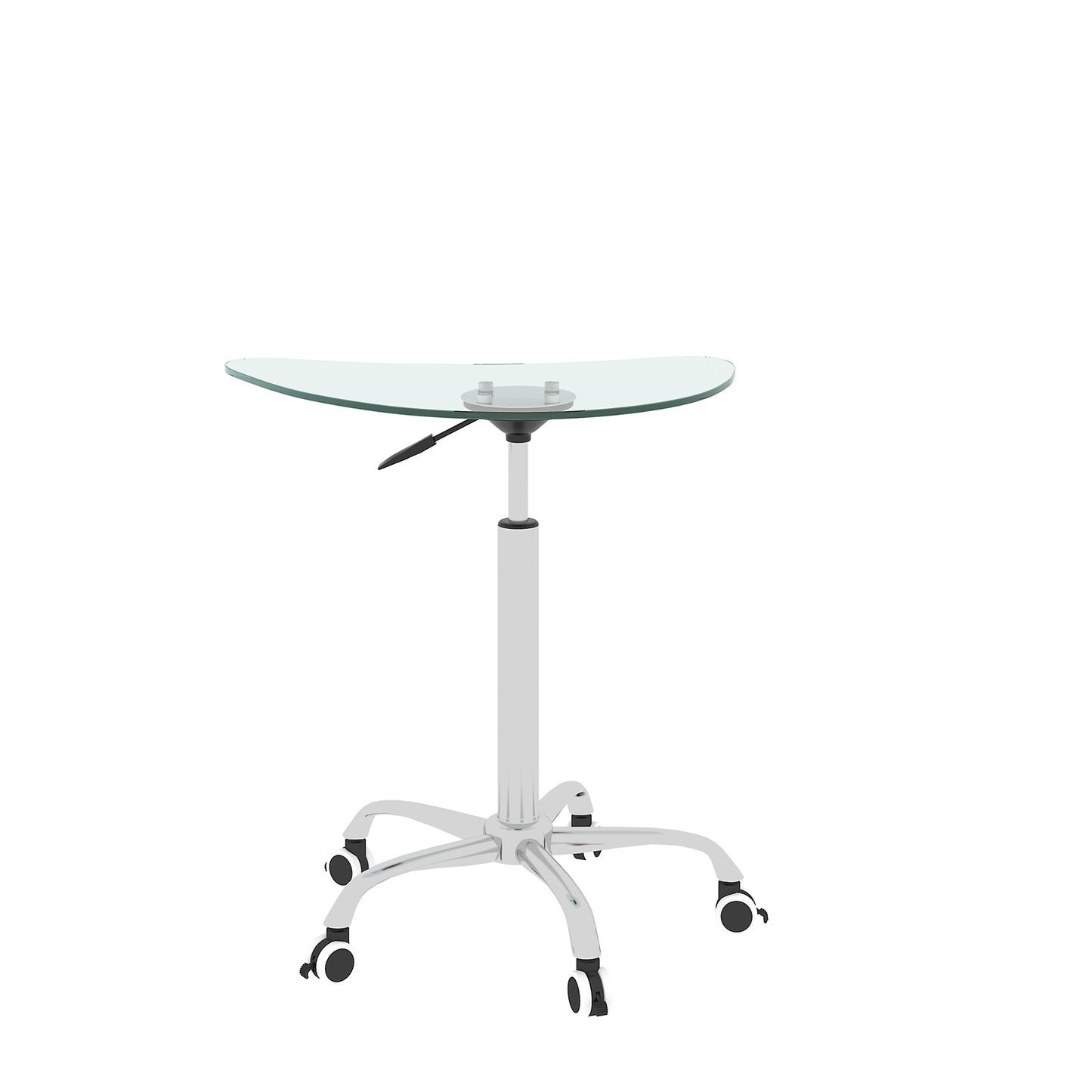 Adjustable Height Tempered Glass Table Desk with Lockable Wheels | Transparent | Size Range: 24.2" ~ 32.7"