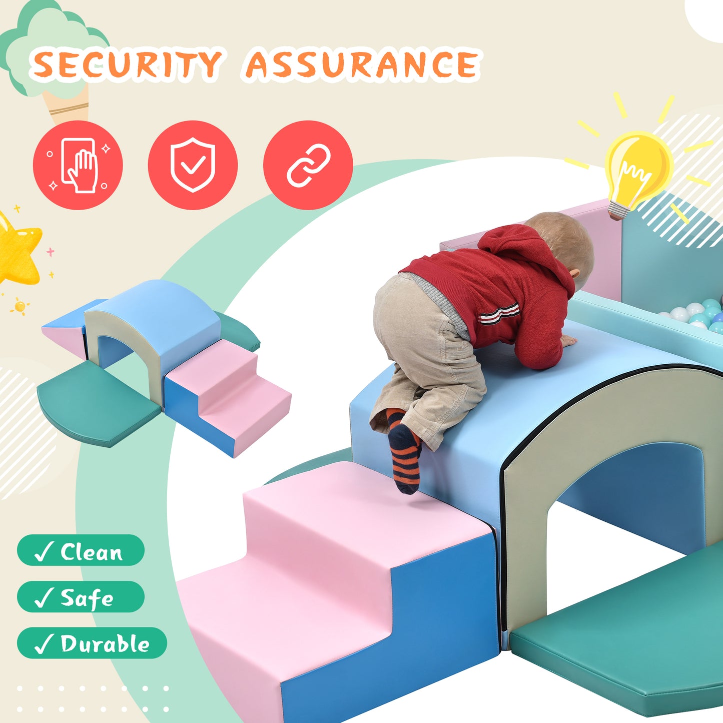 Soft Foam Playset for Toddlers: Safe SoftZone Single-Tunnel Foam Climber for Kids, Lightweight Indoor Active Play Structure with Slide, Stairs, and Ramp for Beginner Toddler Climb and Crawl - Ideal for Safe and Fun Indoor Playtime