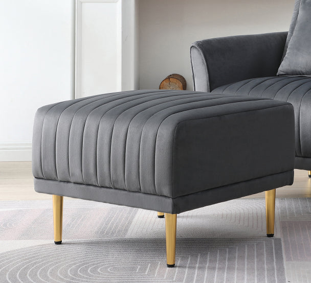 Elegant Design Channel Tufted Grey Velvet Square Ottoman - Living Room Footrest, No Storage,  Size: [Insert Size]