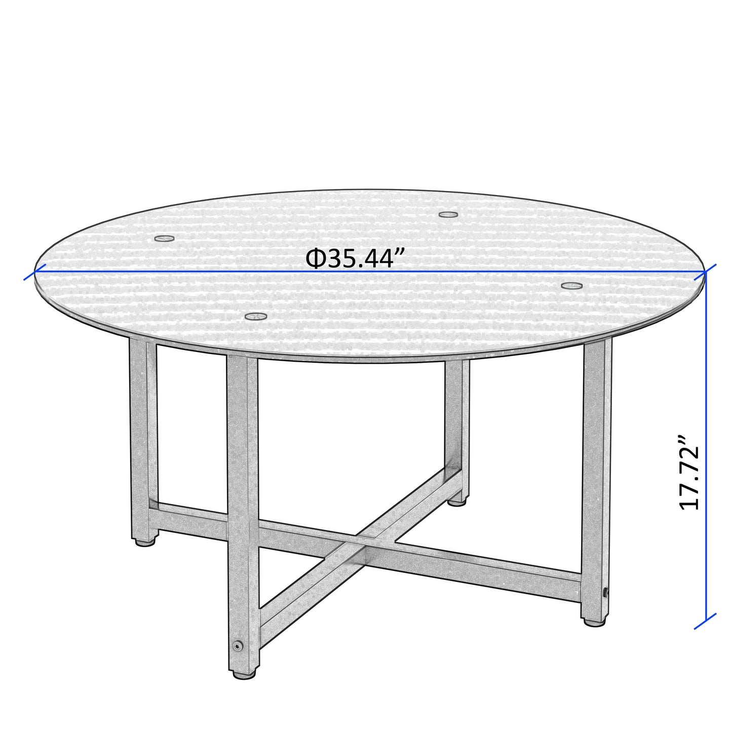 35.5" Round Whole Black Coffee Table: Modern Clear Center Table for Living Room Furniture