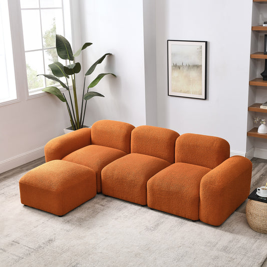 L-Shape Modular Sectional Sofa, DIY Combination, Teddy Fabric, Orange - Comfortable and Stylish Furniture for Your Home