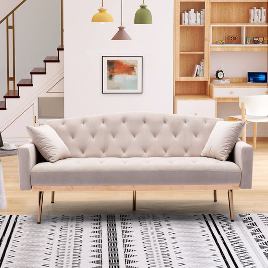 COOLMORE Beige Velvet Sofa: Accent Loveseat with Stainless Feet