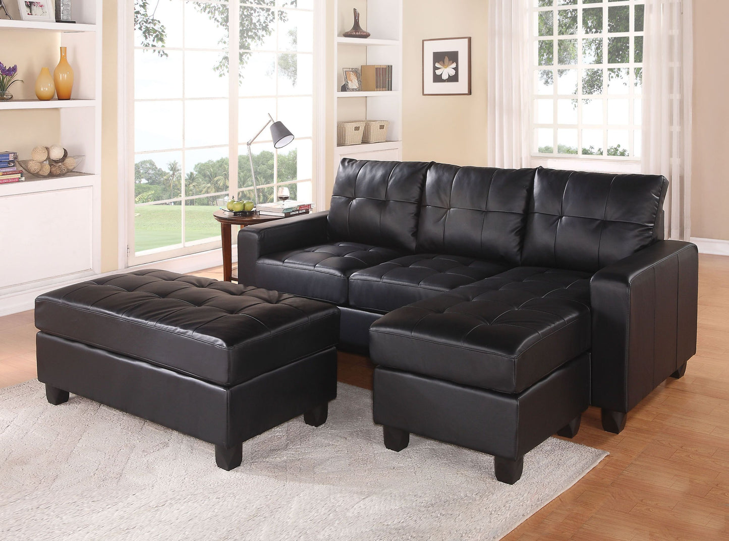 ACME Lyssa Sectional Sofa & Ottoman in Black Bonded Leather Match - Stylish and Comfortable Seating for your Living Space