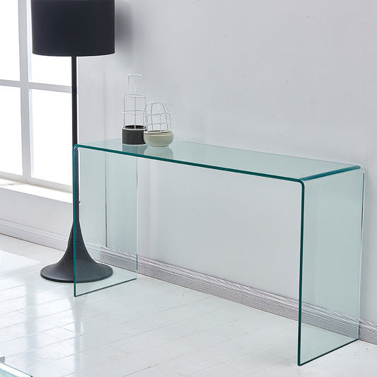 Glass Console Table - Transparent Tempered Glass Console Table with Rounded Edges - Desks, Sofa Table - Stylish and Functional - Ideal for Living Rooms or Entryways - Available in Various Sizes