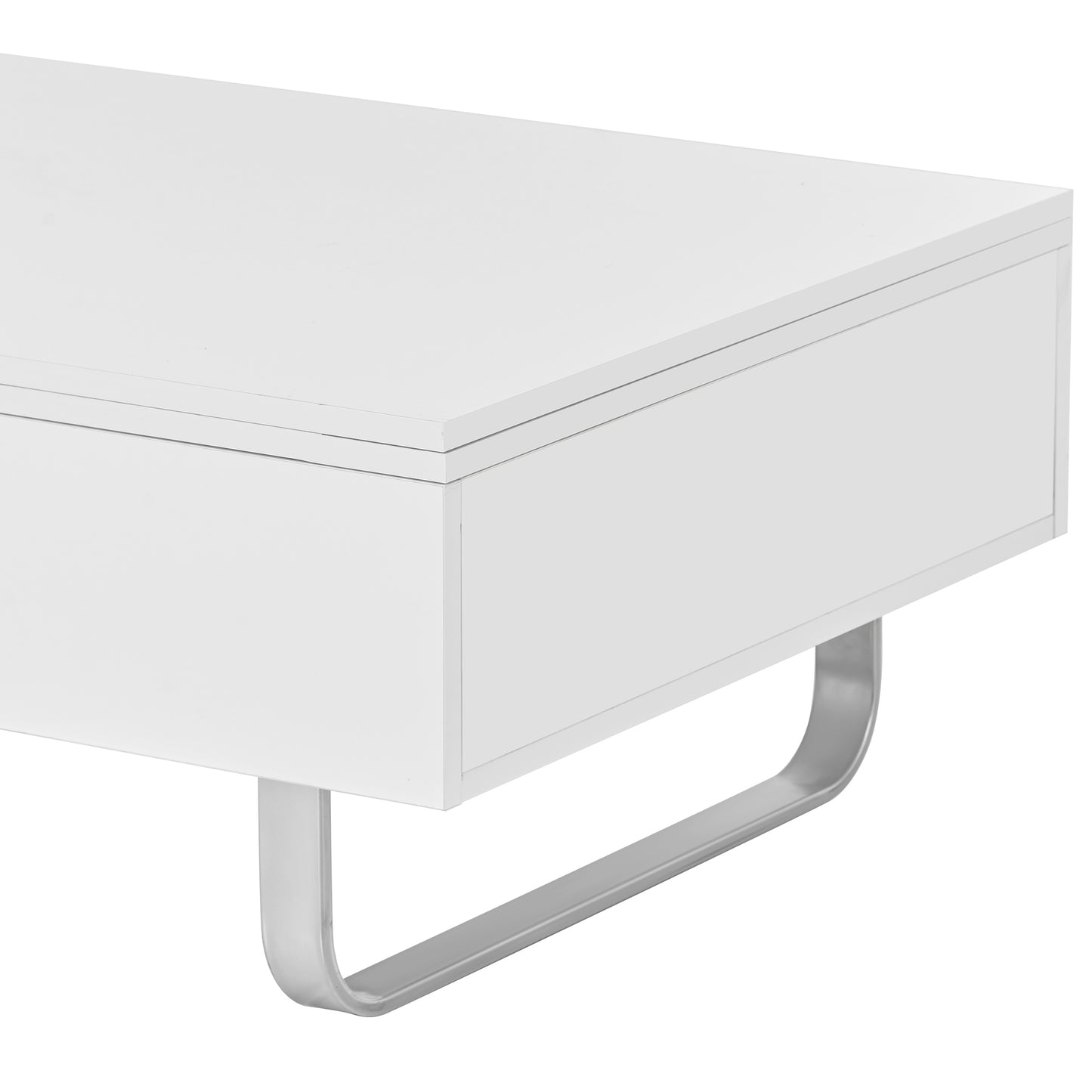 ON-TREND Multi-functional Coffee Table with Lifted Tabletop, Metal Frame Legs, High-gloss Surface, White