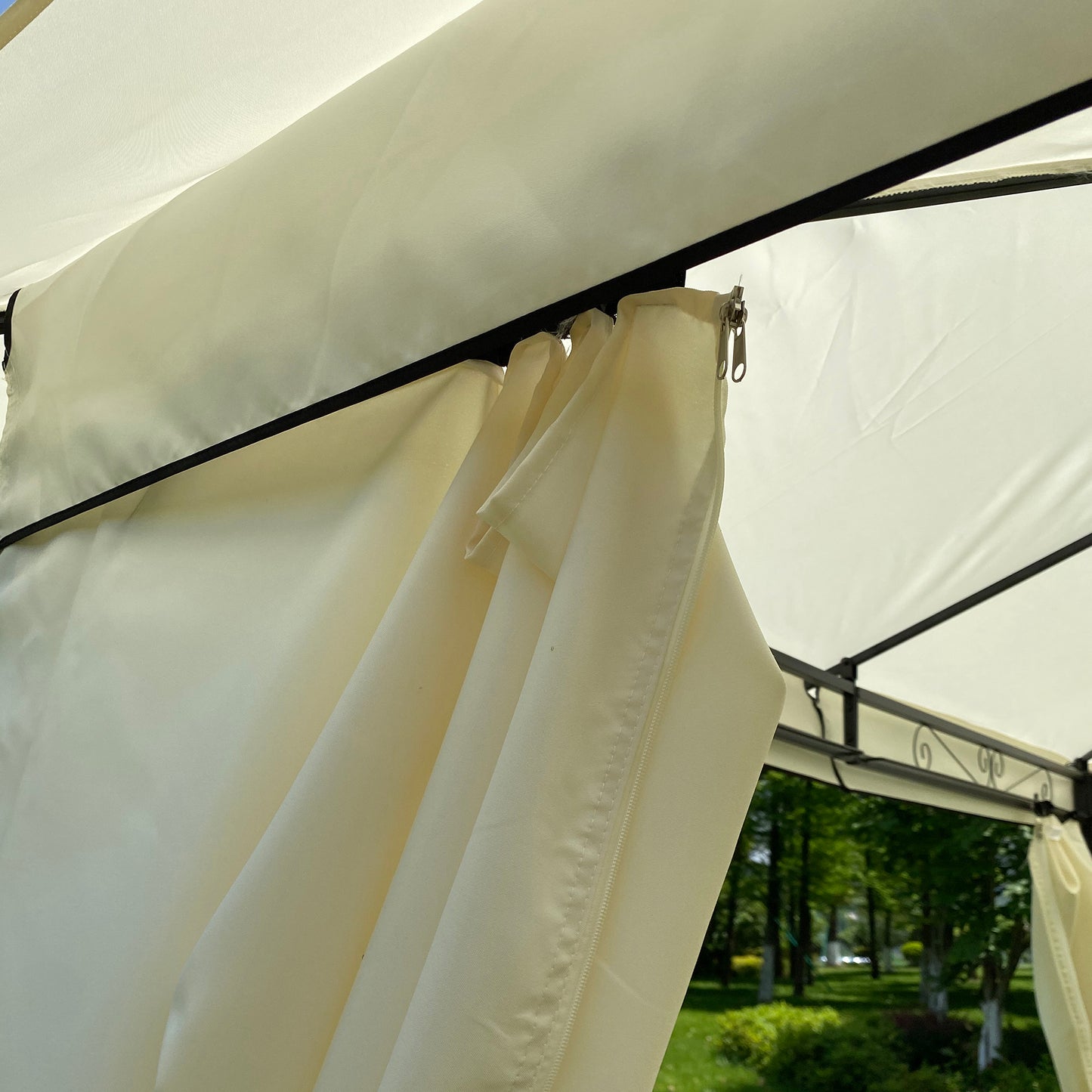 10x10 Ft Outdoor Patio Garden Gazebo Tent, Outdoor Shading, Canopy with Curtains, Beige