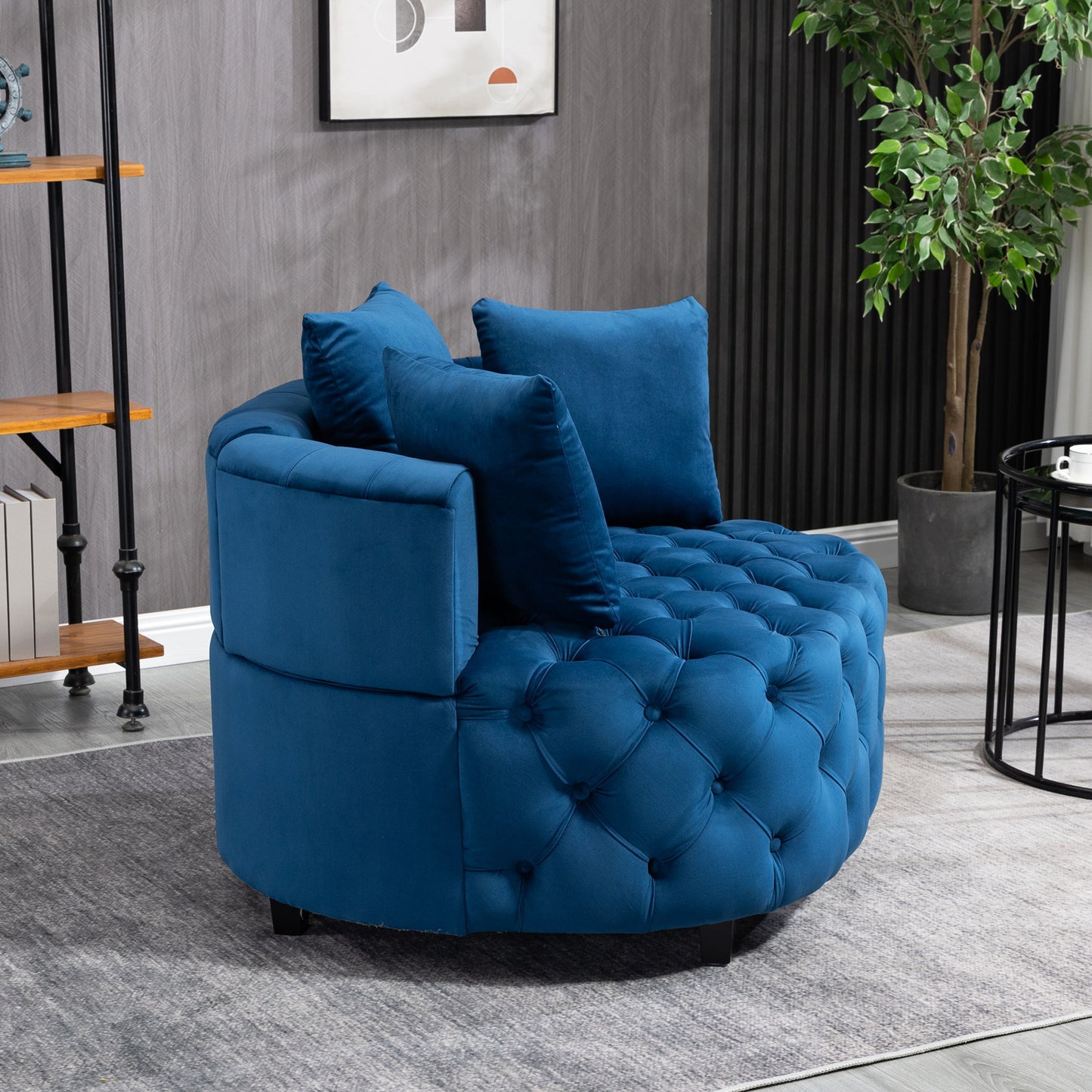 Classical Barrel Chair for Living Room: Modern Leisure Sofa Chair (Blue)