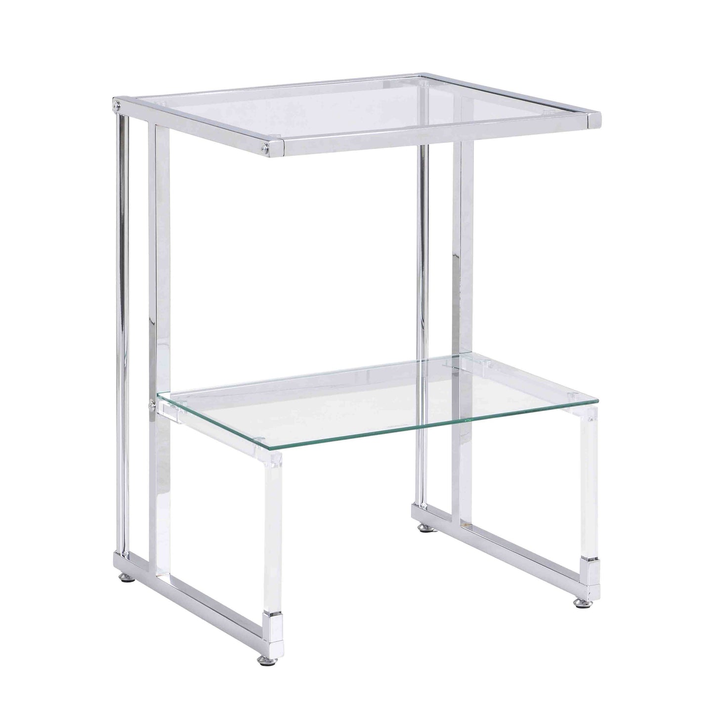 Silver Chrome Side Table, 2-Tier Acrylic Glass End Table for Living Room & Bedroom - Modern Design, Sturdy Construction, Sleek Silver Finish, Space-Saving, Versatile Furniture