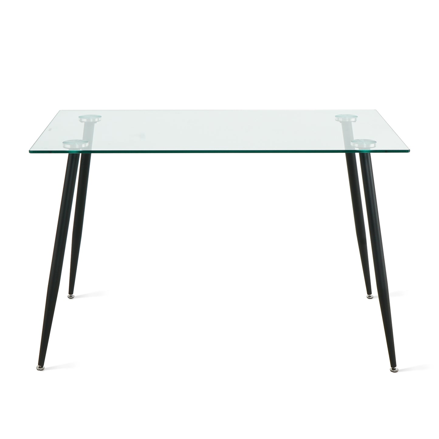 Kitchen Dining Room Table - 10mm Clear Glass, Black Metal Legs - Modern Design, Transparent Surface - 220 Letters