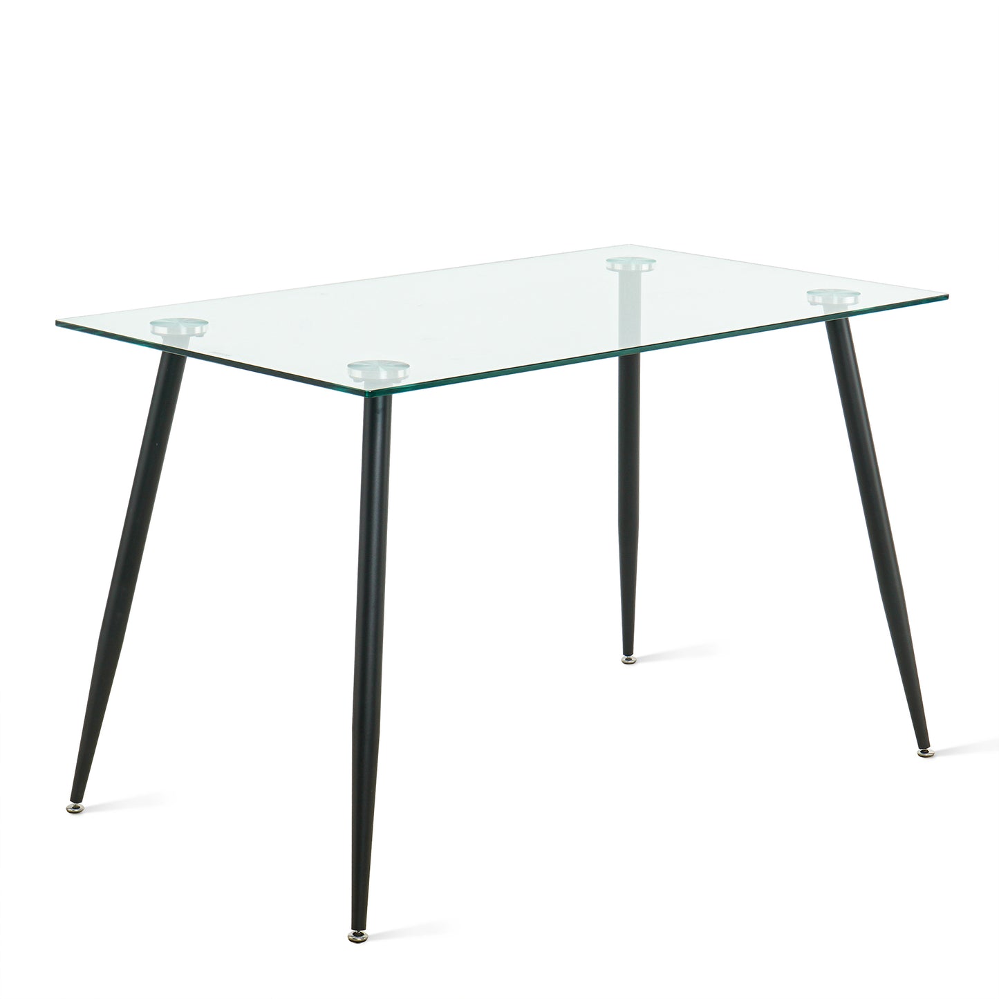 Kitchen Dining Room Table - 10mm Clear Glass, Black Metal Legs - Modern Design, Transparent Surface - 220 Letters