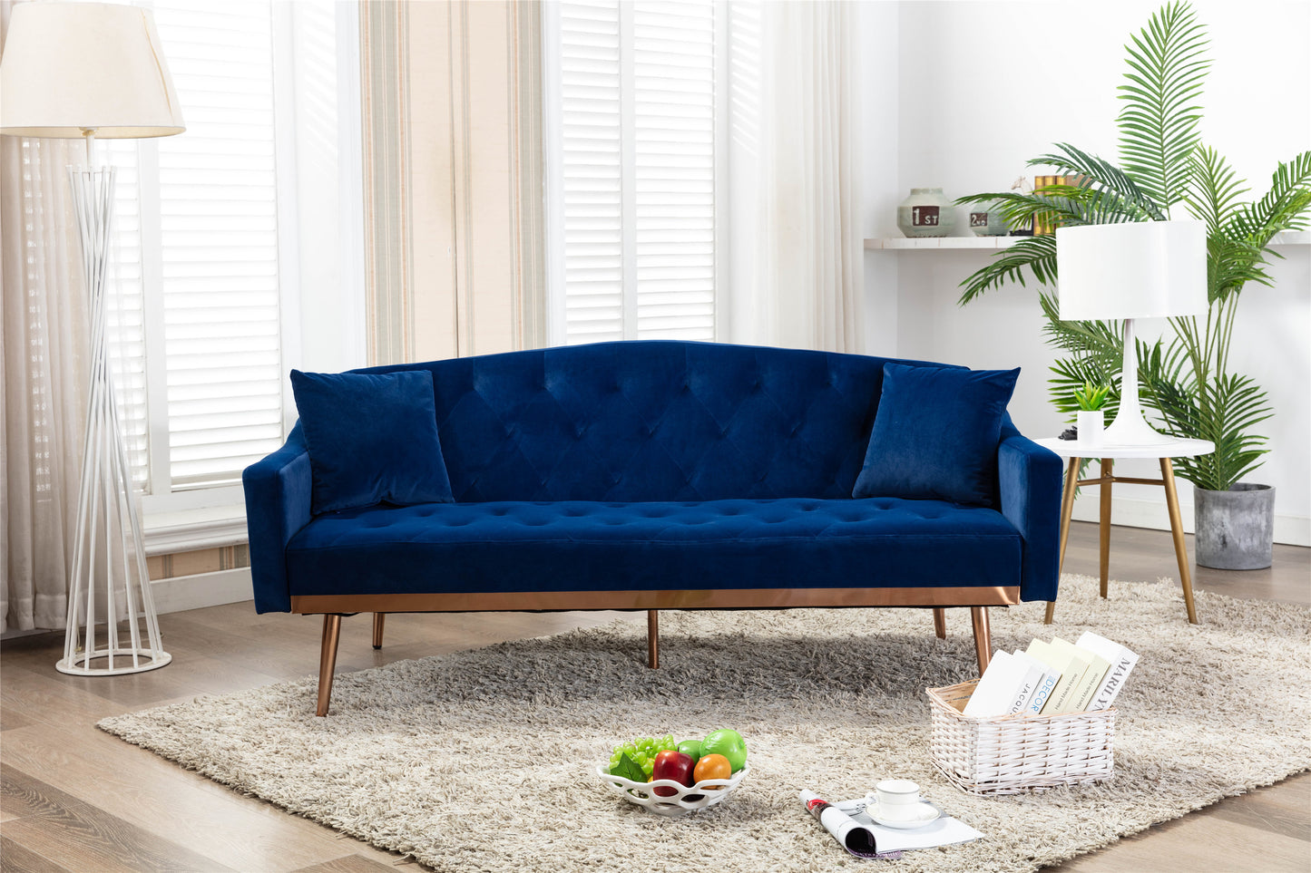 Coolmore Velvet Sofa: Accent Loveseat with Stainless Feet - Navy Velvet