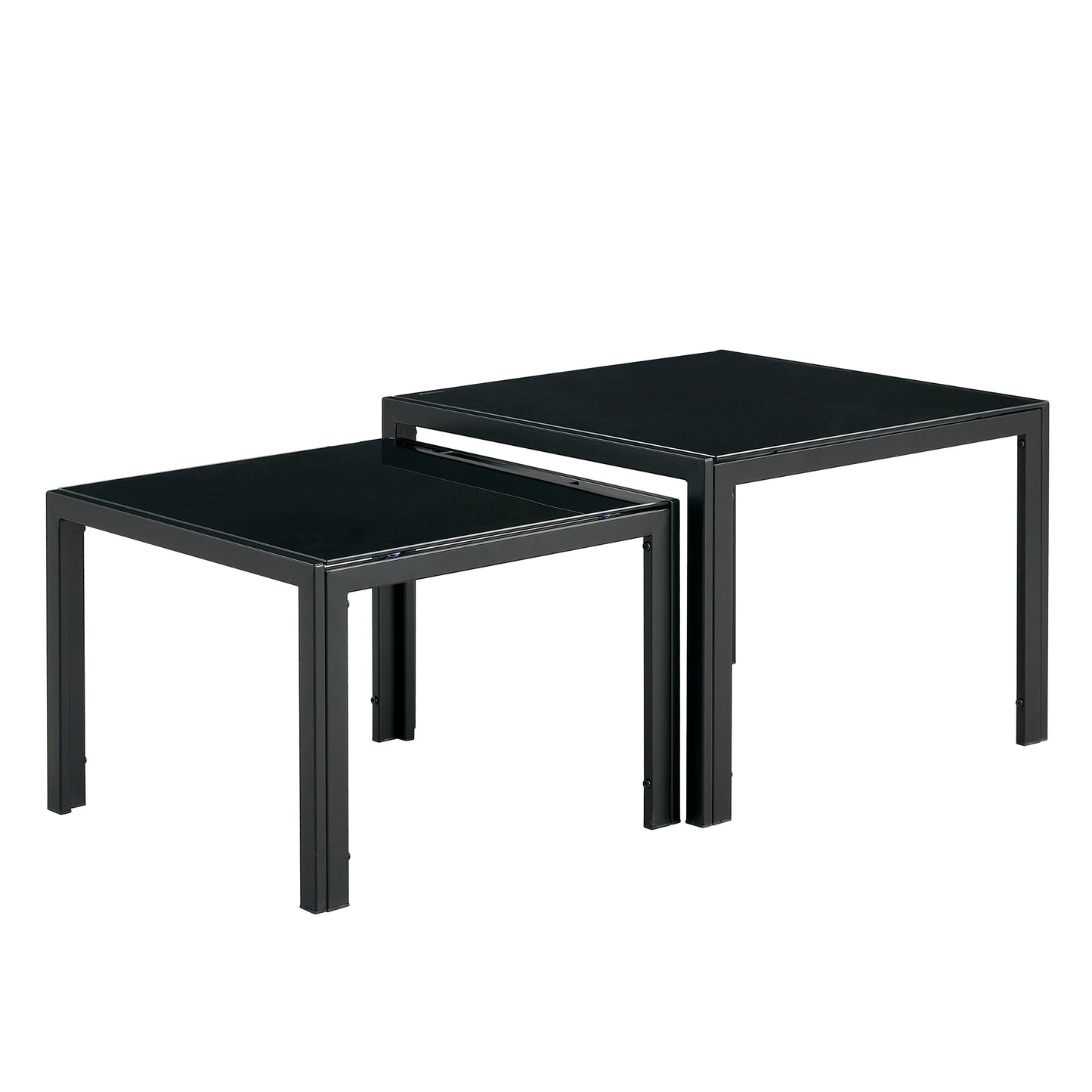 Nesting Coffee Table Set of 2, Square Modern Stacking Table with Tempered Glass Finish, Ideal for Living Room Décor, Black