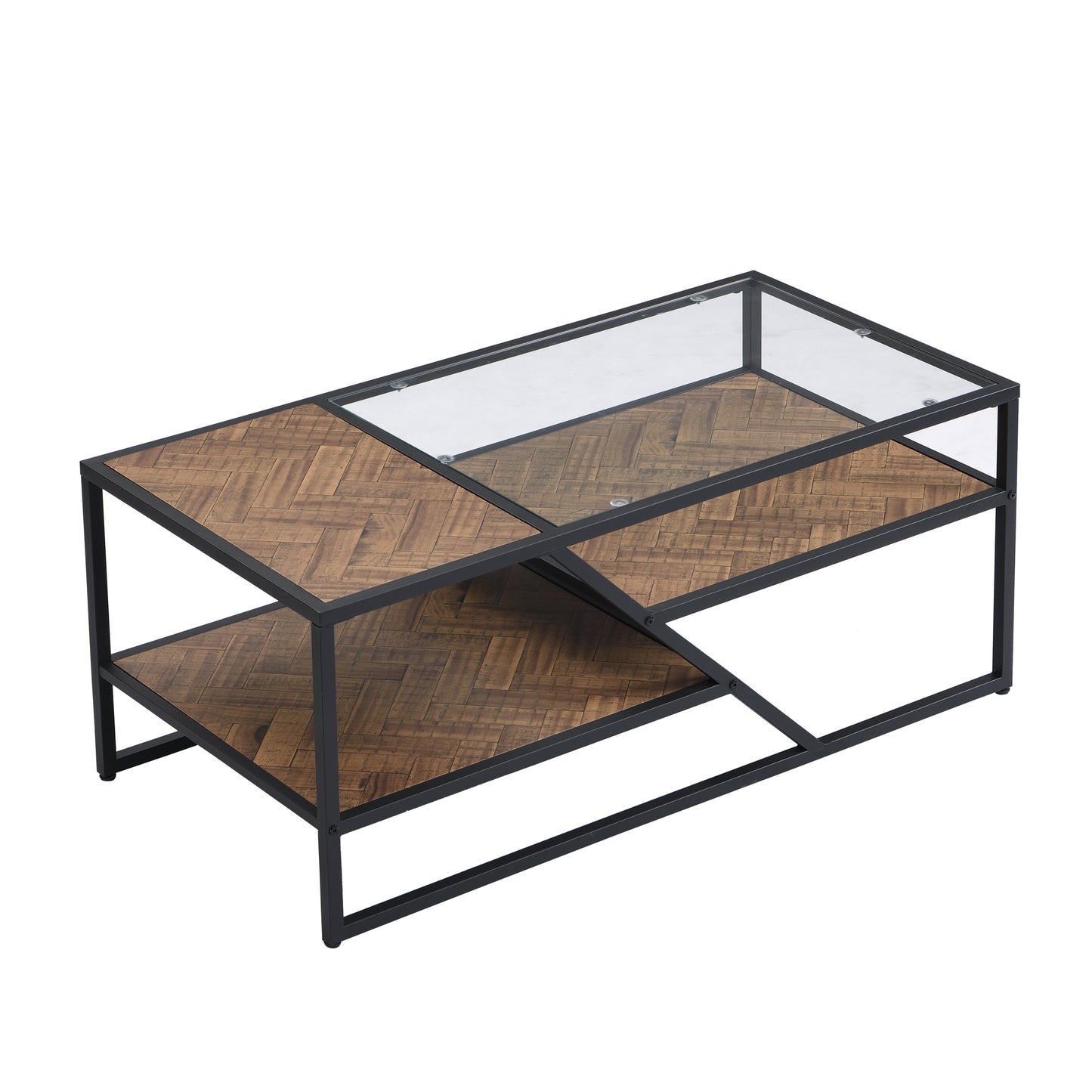 Black Coffee Table with Storage Shelf, Tempered Glass & Metal Frame for Living Room & Bedroom - Stylish, Functional Furniture for Home Décor