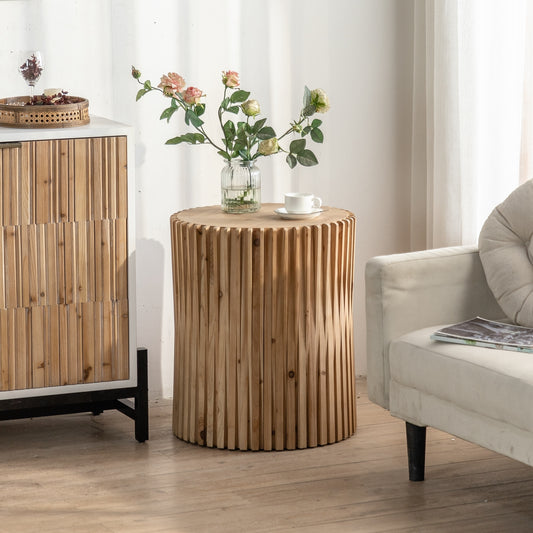 Retro Fashion Style Cylindrical Coffee Table with Vertical Texture Relief Design: Perfect for Living Room, Office, and Dining Room Décor - Available in Various Colors and Sizes!