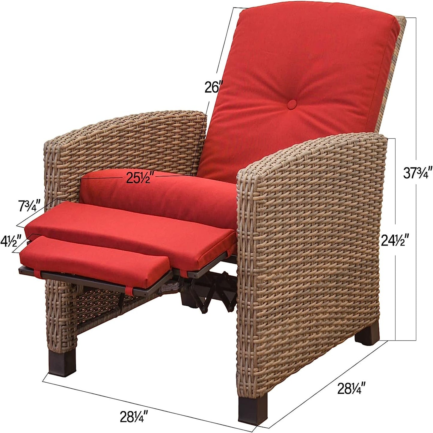 Indoor & Outdoor Recliner, All-Weather Wicker Patio Chair, Red Cushion - Red, 1 Chair