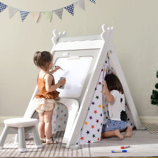 Kids Play Tent - 4 in 1 Teepee Tent with Stool and Climber, Foldable Playhouse Tent for Boys & Girls - Informative, Multi-Functional, and Portable - Enhance Imaginative Play - Available in Various Colors and Sizes - Ideal for Indoor and Outdoor Fun