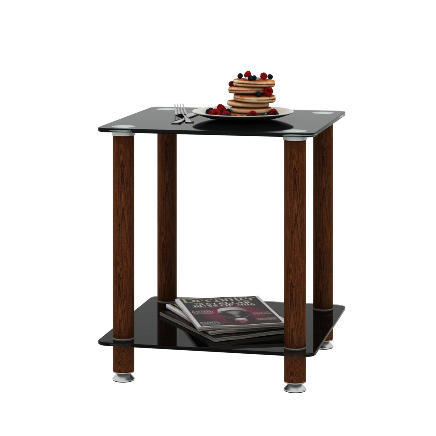 1-Piece Black + Walnut Side Table | 2-Tier Space End Table | Modern Night Stand | Sofa table | Side Table with Storage Shelf