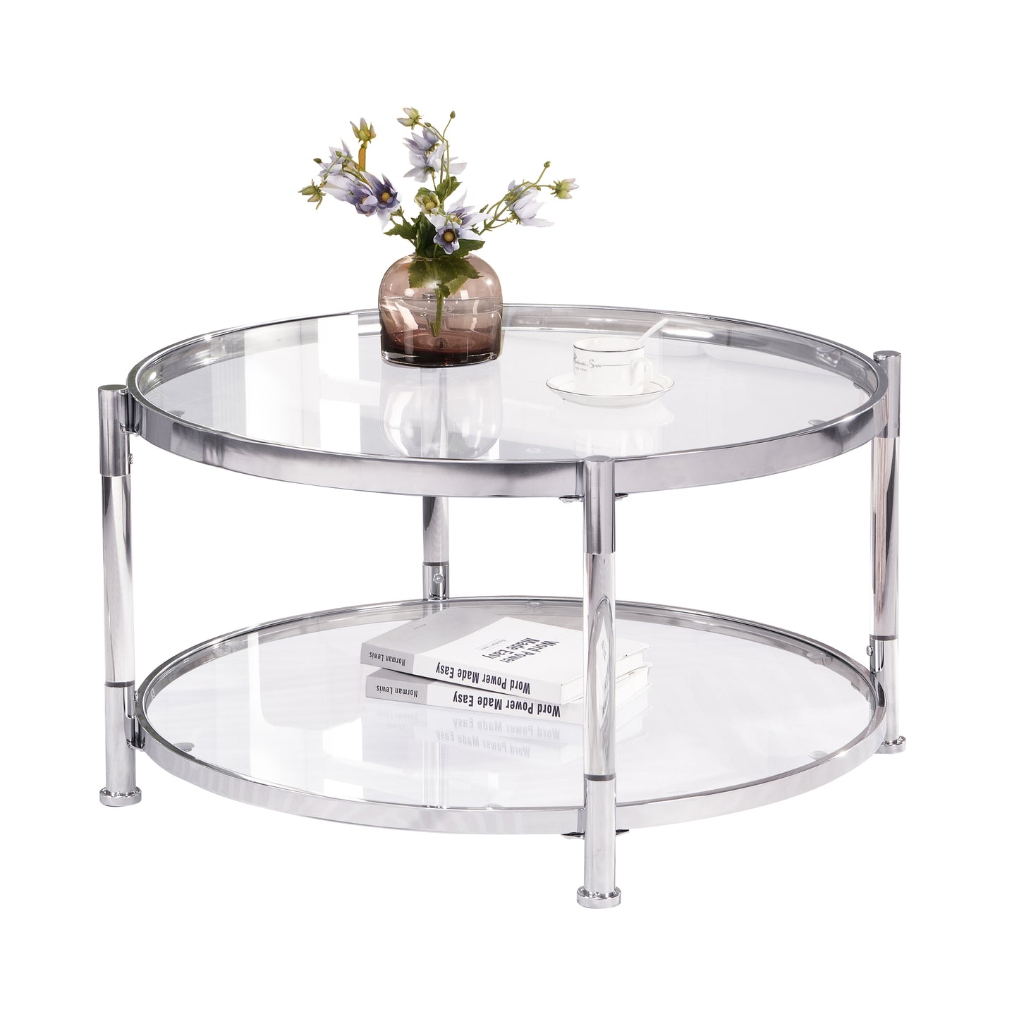 Contemporary Acrylic Coffee Table - Round Tempered Glass, Chrome/Silver Finish - Ideal for Living Room Décor - 32.3'' Size