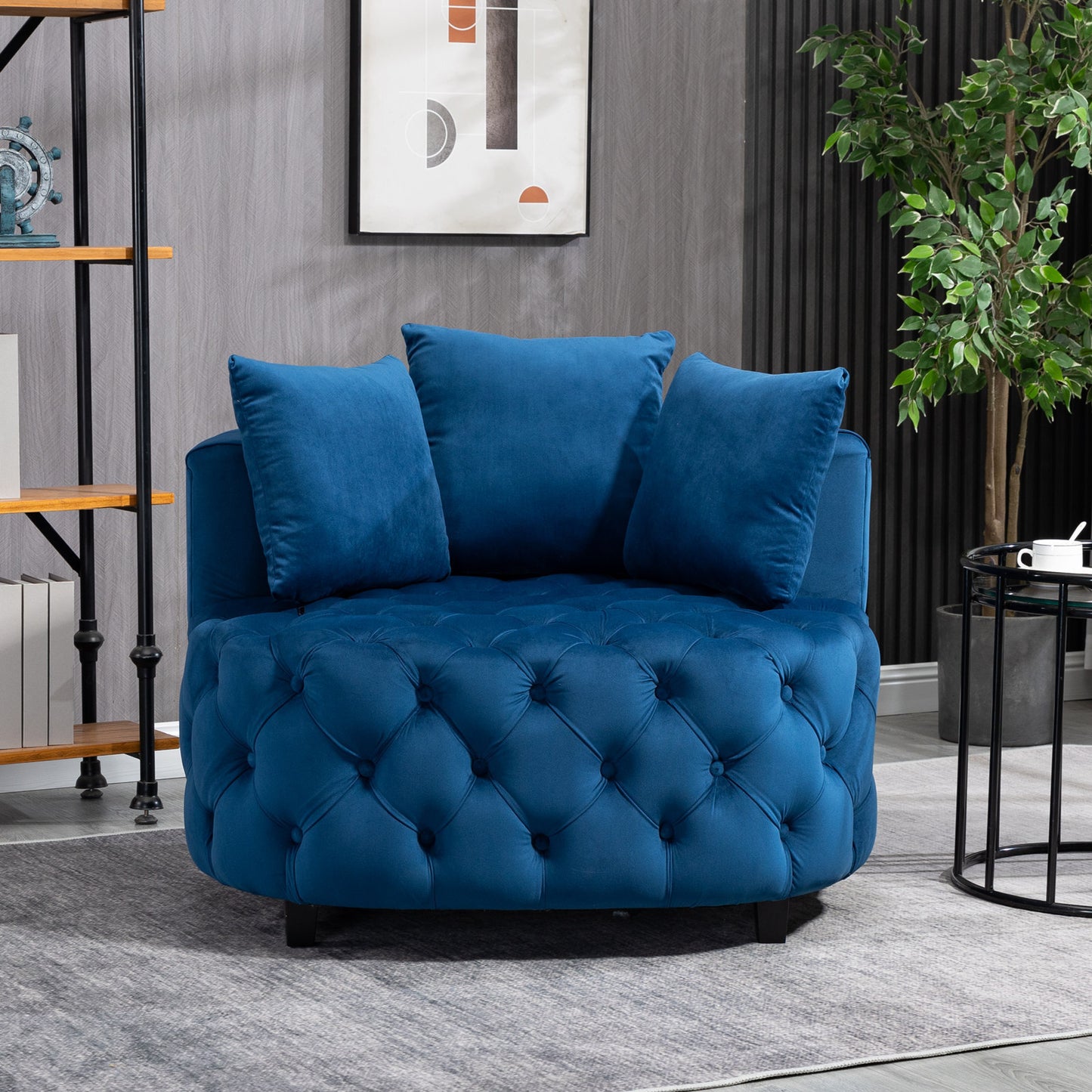 Classical Barrel Chair for Living Room: Modern Leisure Sofa Chair (Blue)