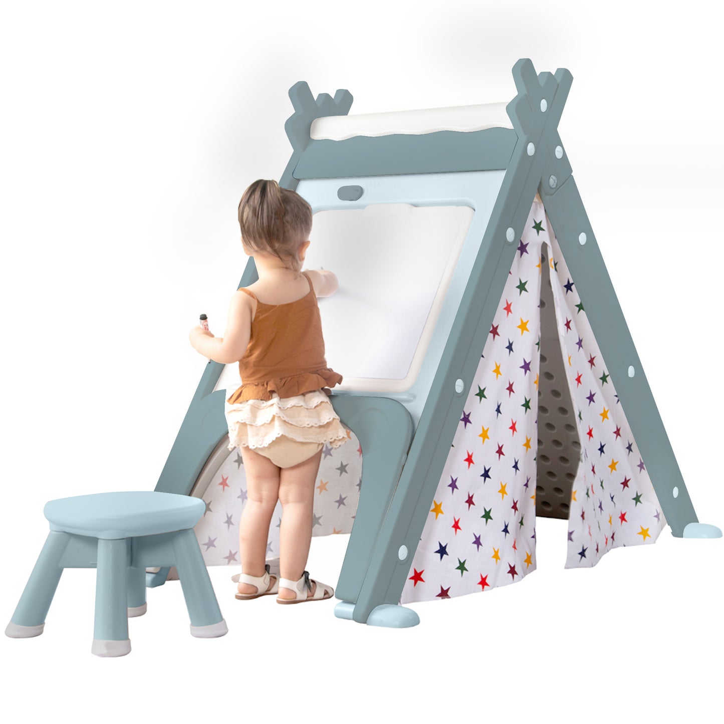 Kids Play Tent - 4-in-1 Teepee Tent with Stool and Climber, Foldable Playhouse Tent for Boys & Girls - Multi-Functional, Portable, and Durable - Enhance Imaginative Play - Suitable for Indoor and Outdoor Use - Available in Various Colors and Sizes