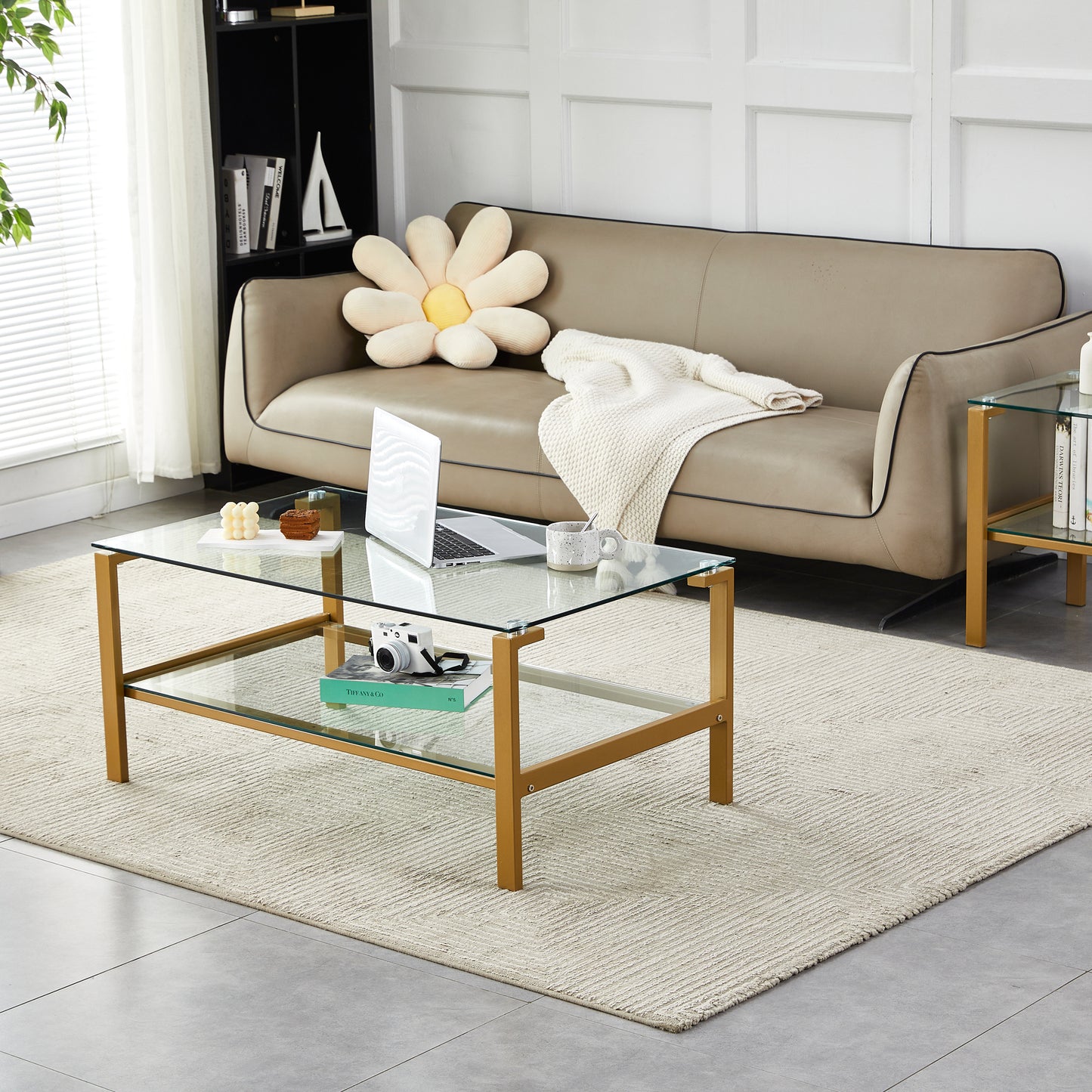 Clear Glass Coffee Table with Golden Leg - Stylish, Modern, and Spacious