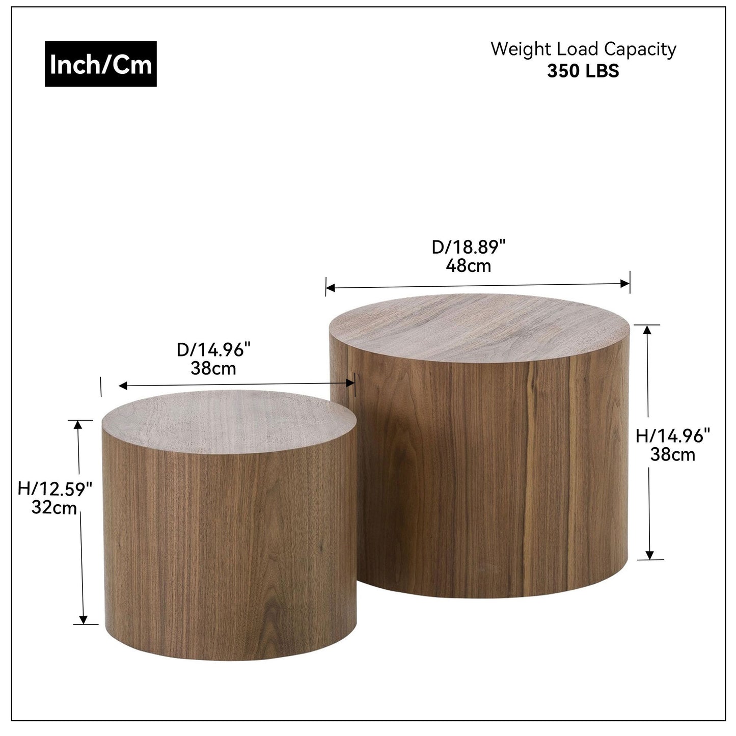 MDF Veneer Sidetable/Coffee Table/End Table/Ottoman - Ash/Oak/Walnut Veneer, Walnut Finish, Various Sizes