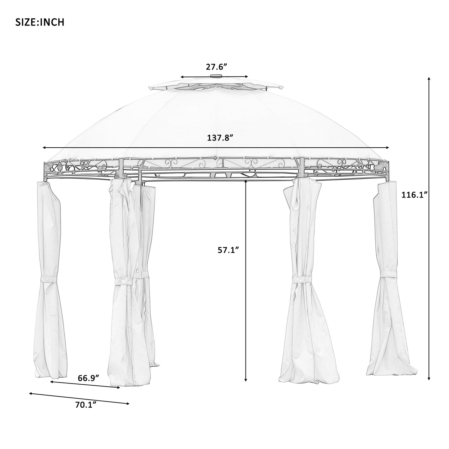 Outdoor Patio Dome Gazebo: U-style Steel Fabric Soft Top with Removable Curtains - Round, Stylish, and Spacious.