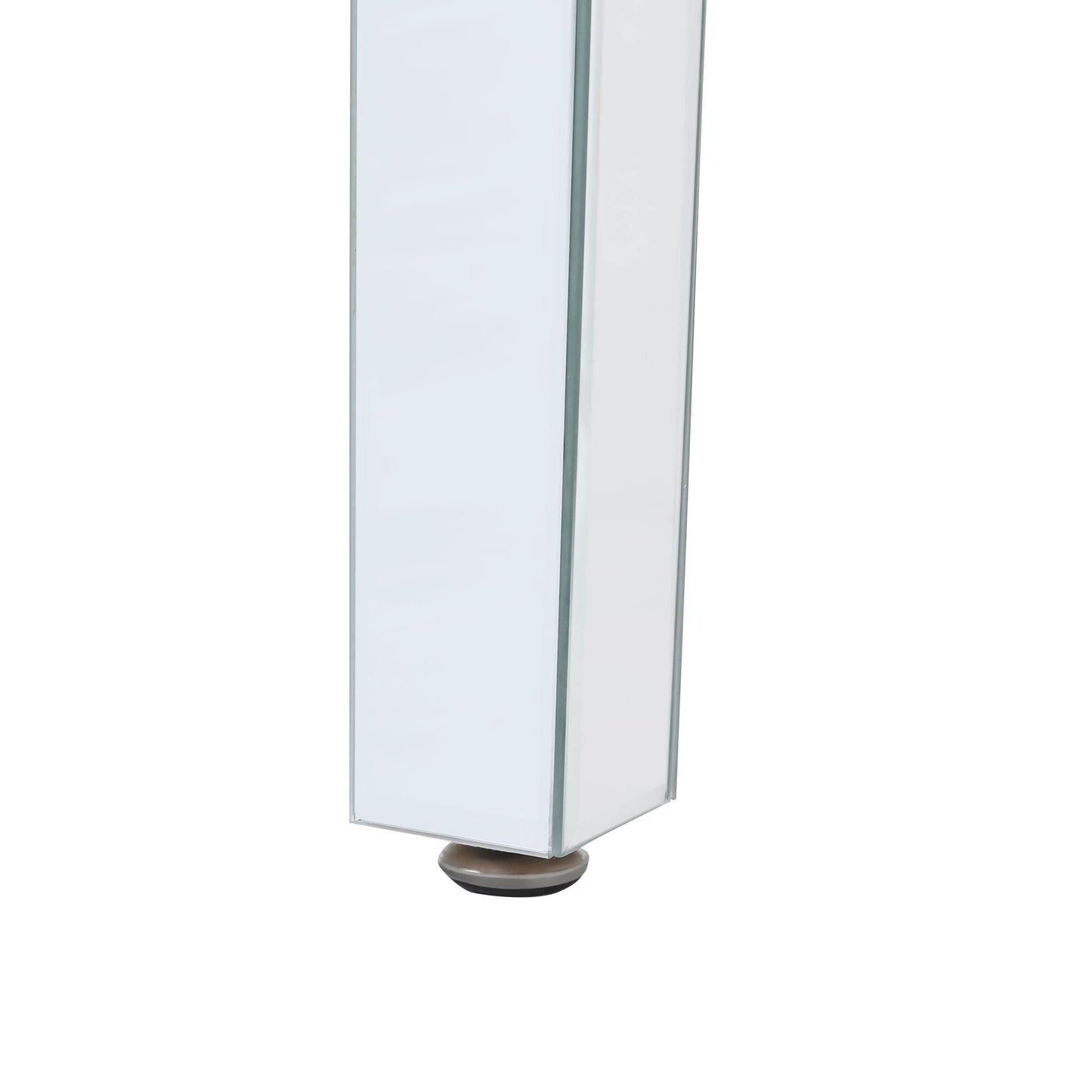 Fashionable Modern Glass Mirrored Side Table, Crystal Design, Adjustable Height Legs, Silver