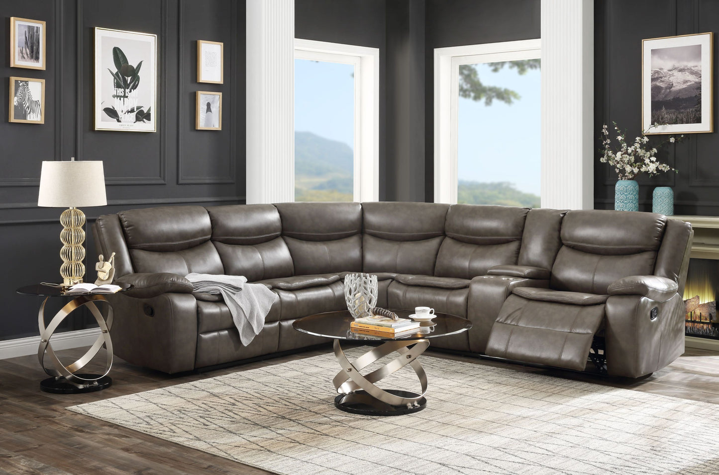 Tavin Sectional Sofa in Taupe Leather-Aire Match: Motion, Comfort, and Style for Your Living Space (52540)