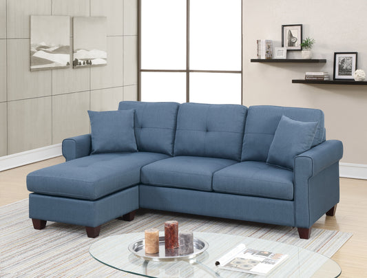 Blue Glossy Polyfiber Tufted Cushion Sectional Sofa Chaise: Reversible Living Room Furniture with Unique Color & Size