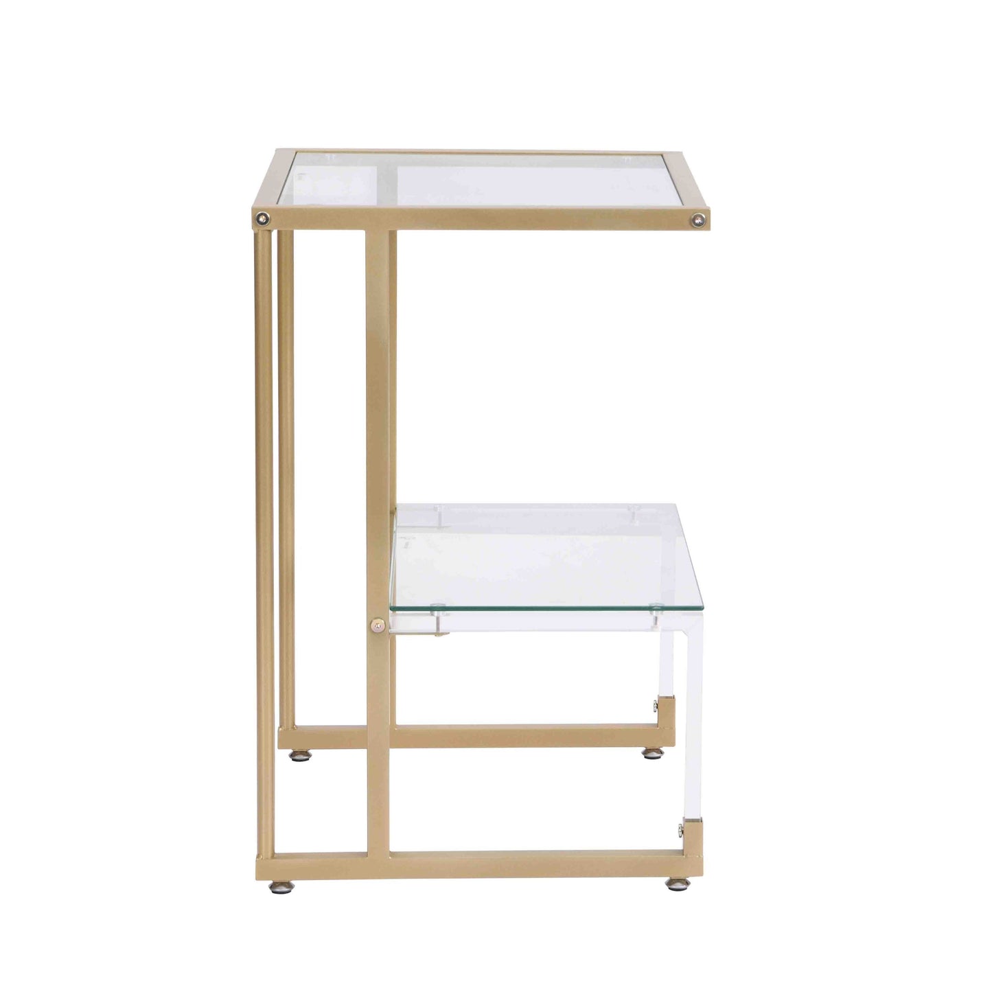 2-Tier Acrylic Glass End Table for Living Room&Bedroom - Stylish and Functional Side Table with Golden Finish, Perfect for Any Décor