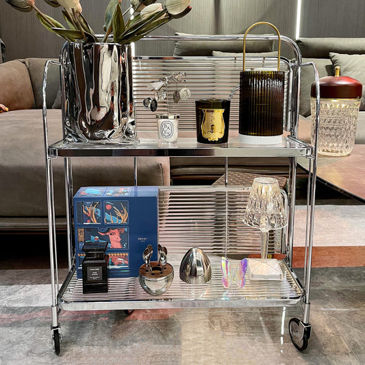 2 Tier Rolling Metal Serving Cart: Durable, Portable, and Stylish Storage Solution for Home or Office - Perfect for Hosting and Entertaining - Available in Various Sizes and Colors