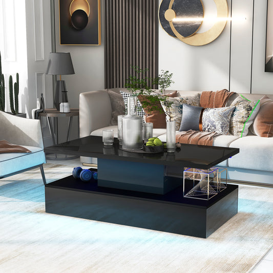 ON-TREND Coffee Table Cocktail Table with Modern Industrial Design, LED lighting & 16 Colors - Remote Control Included (Black)