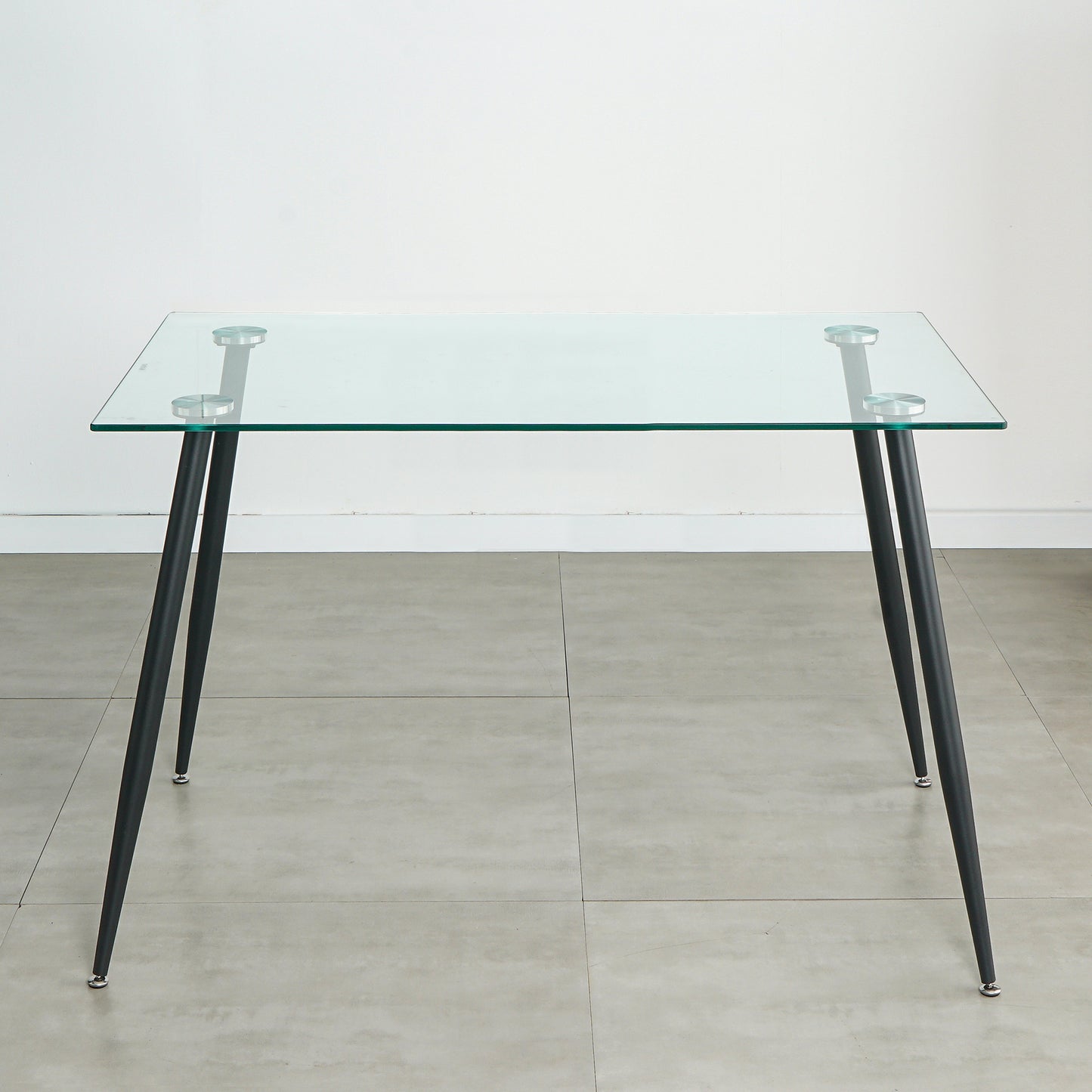 Kitchen Dining Room Table - 10mm Clear Glass, Black Metal Legs - Modern Design, Transparent Surface - 220 Letters