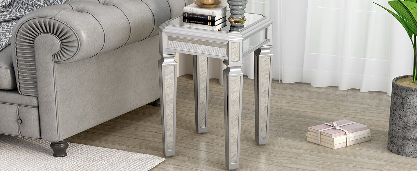 ON-TREND Modern Glass Mirrored End Table with Versatile Design, Easy Assembly Side Table, Luxury Exterior, Sleek Corner Table with Adjustable Legs for Living Room, Bedroom, Silver