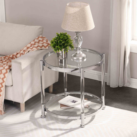 Contemporary Acrylic End Table with Tempered Glass Top, Chrome/Silver for Living Room & Bedroom