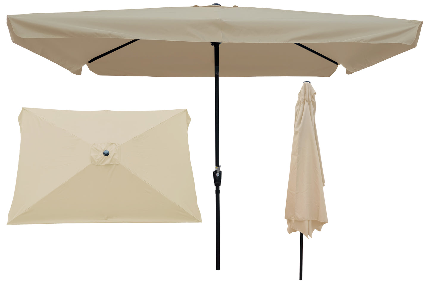 10x6.5ft Rectangular Patio Umbrella: Outdoor Market Umbrellas with Crank and Push Button Tilt for Garden & Pool Market