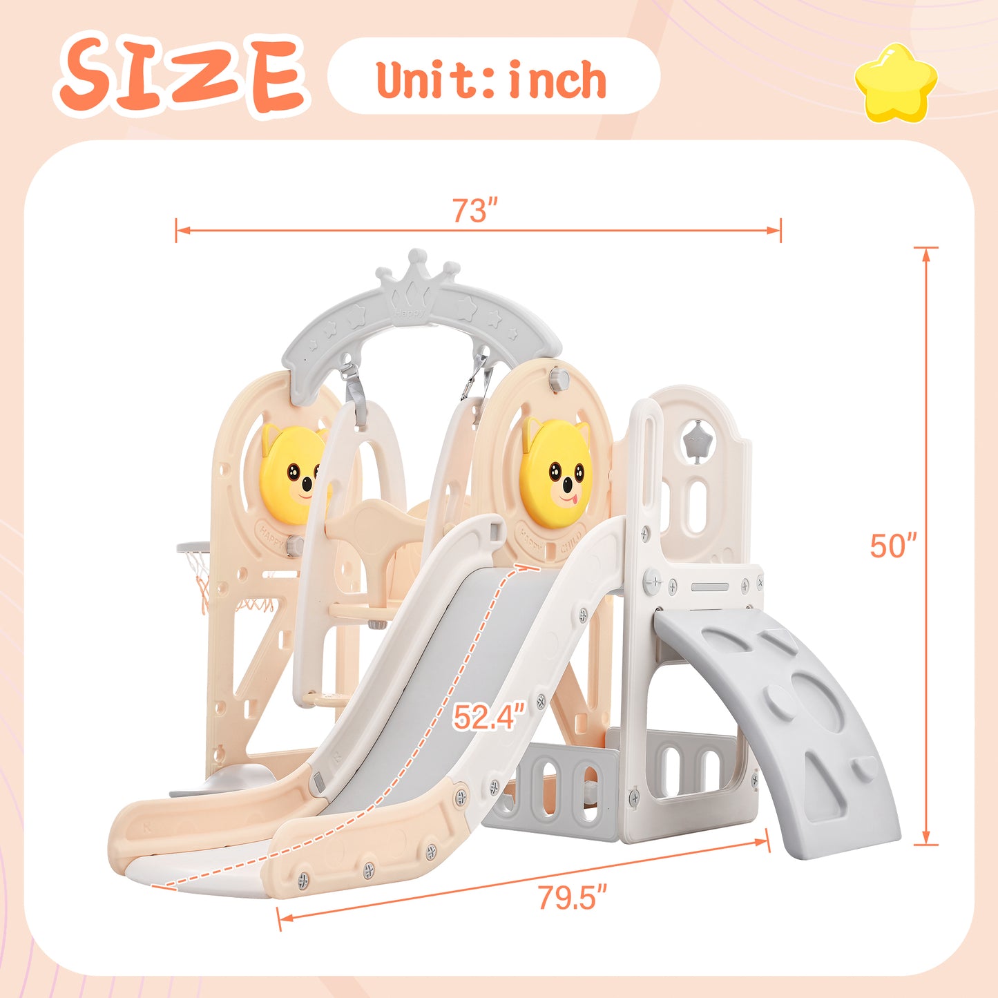 Toddler Slide and Swing Set 5 in 1: Playground Climber Slide Playset with Basketball Hoop, Indoor & Outdoor, Freestanding Combination for Babies