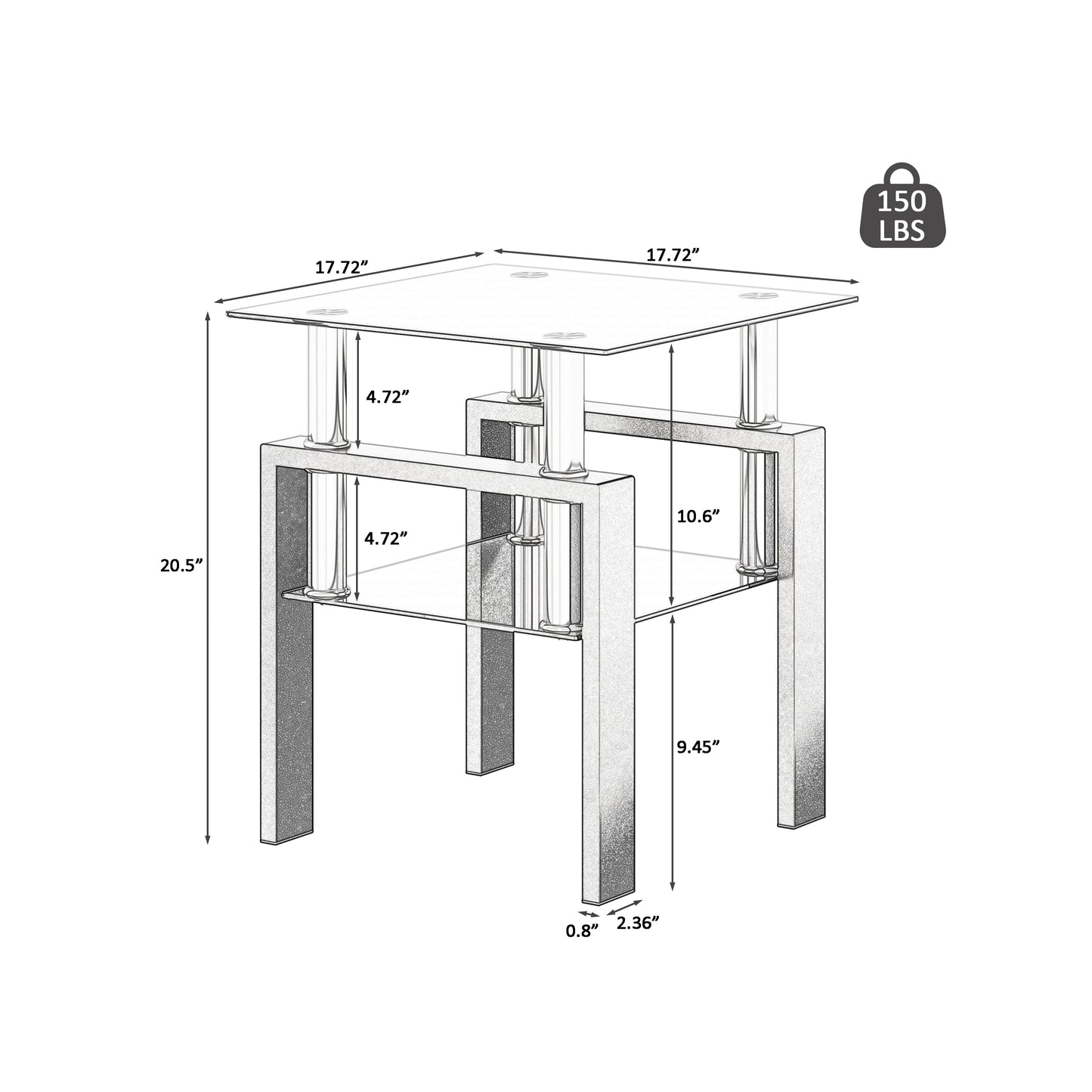 Set of 2 Modern Tempered Glass Tea Table Coffee Table End Table for Living Room, Black, Square