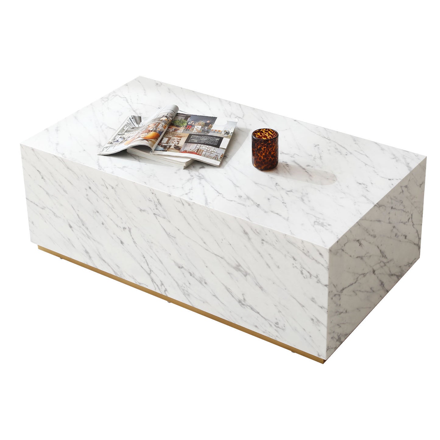 White Marble MDF Coffee Table: Rectangular End Table for Living Room/Waiting Area | 43.31"L X 23.62"W X 15.75"H