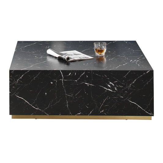 Marble Black Cool Coffee Table | Modern Square Design | 39.37"W x 13.78"H - Sleek & Stylish