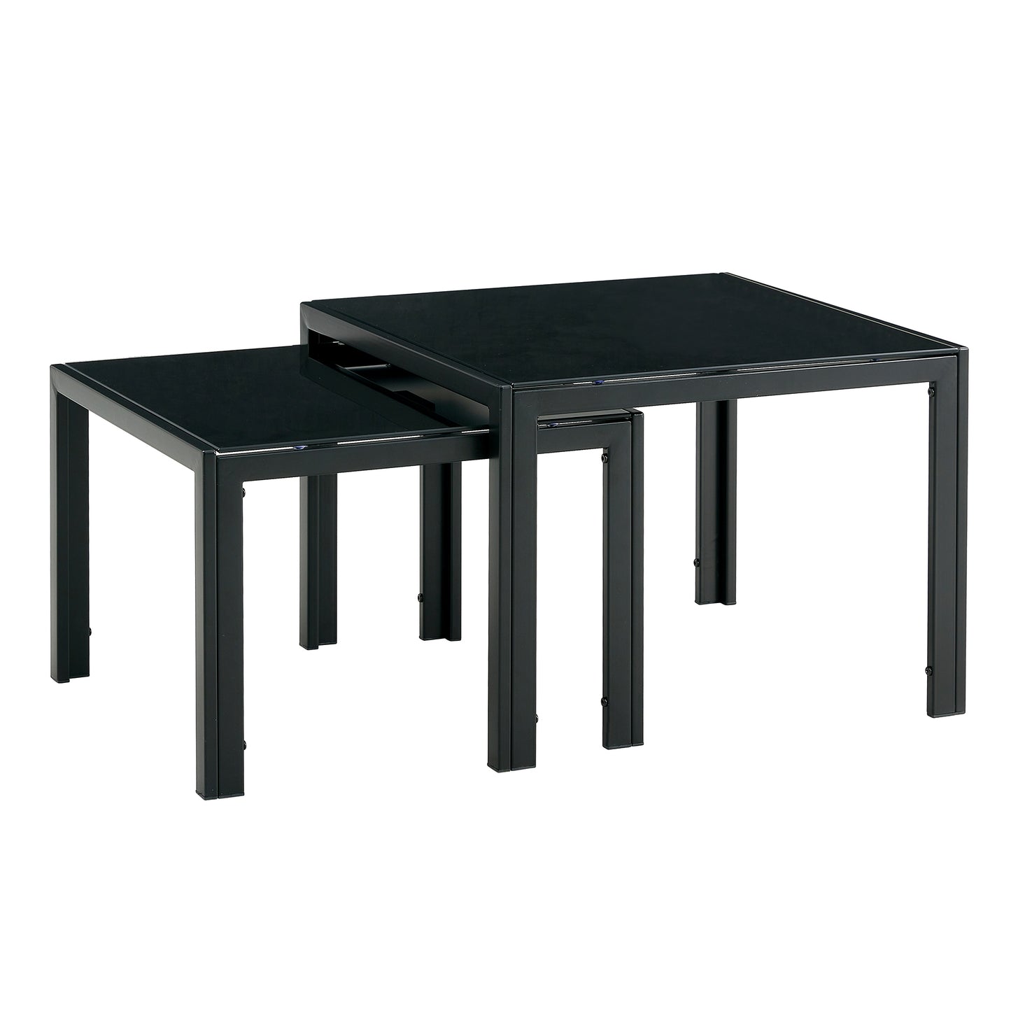 Nesting Coffee Table Set of 2, Square Modern Stacking Table with Tempered Glass Finish, Ideal for Living Room Décor, Black