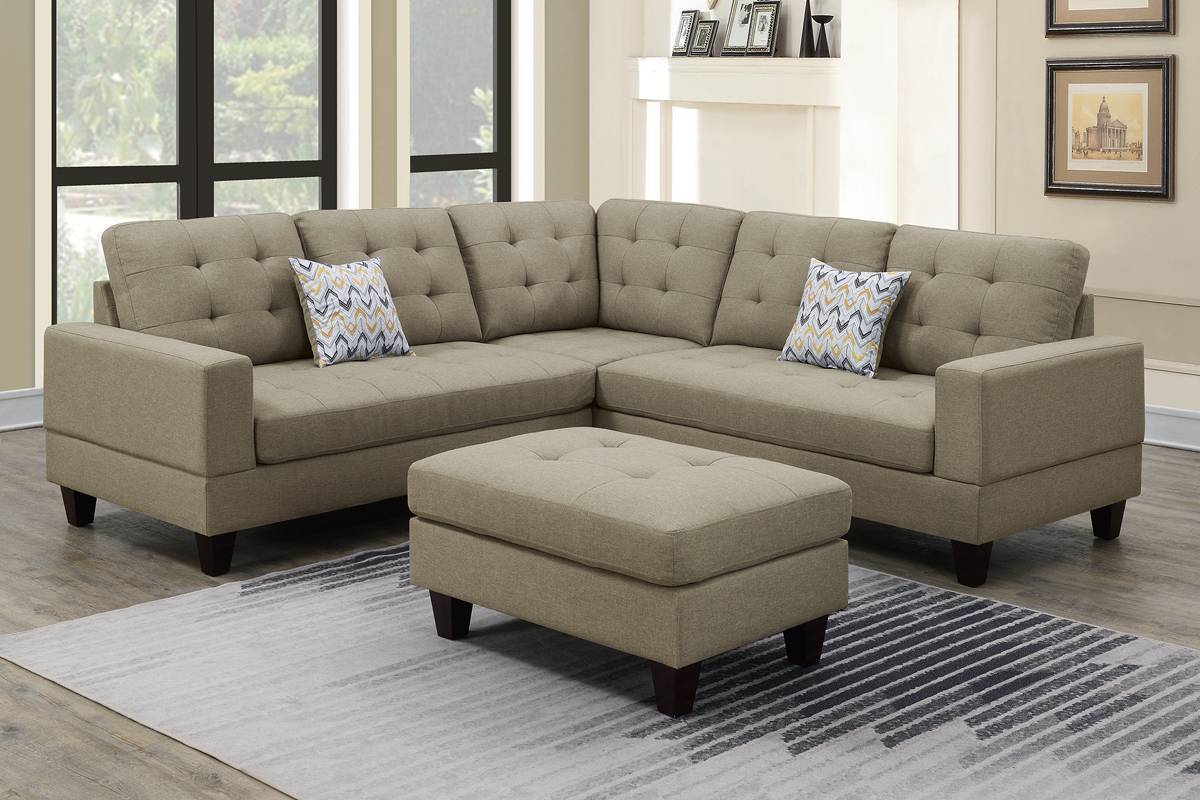 Beige Polyfiber 3pc Sectional Sofa Ottoman: Tufted Loveseat Couch - Living Room Furniture, Stylish & Comfortable, Multiple Configurations, Perfect for Small Spaces - 220 Letters