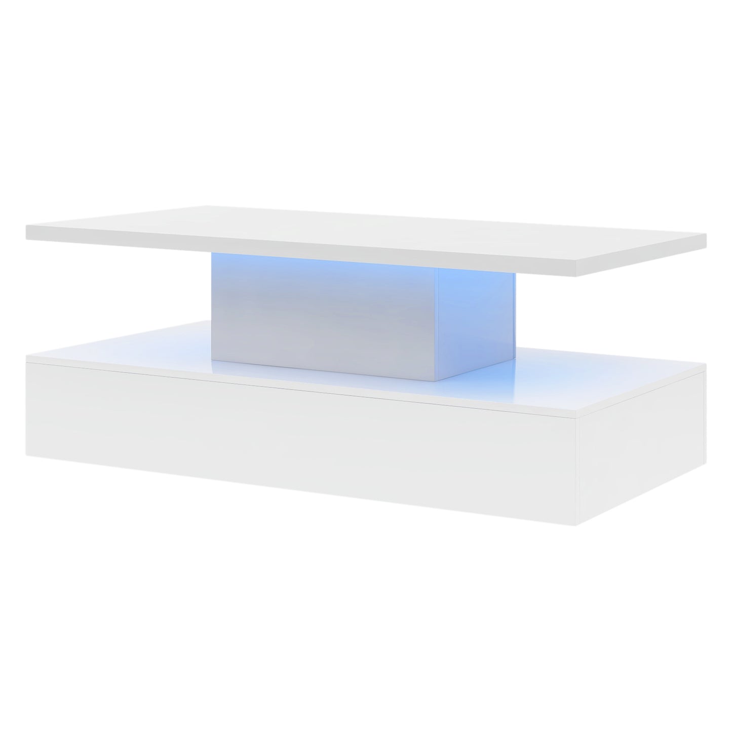 ON-TREND Coffee Table Cocktail Table with LED Lighting, Modern Industrial Design, 16 Colors, Remote Control, White