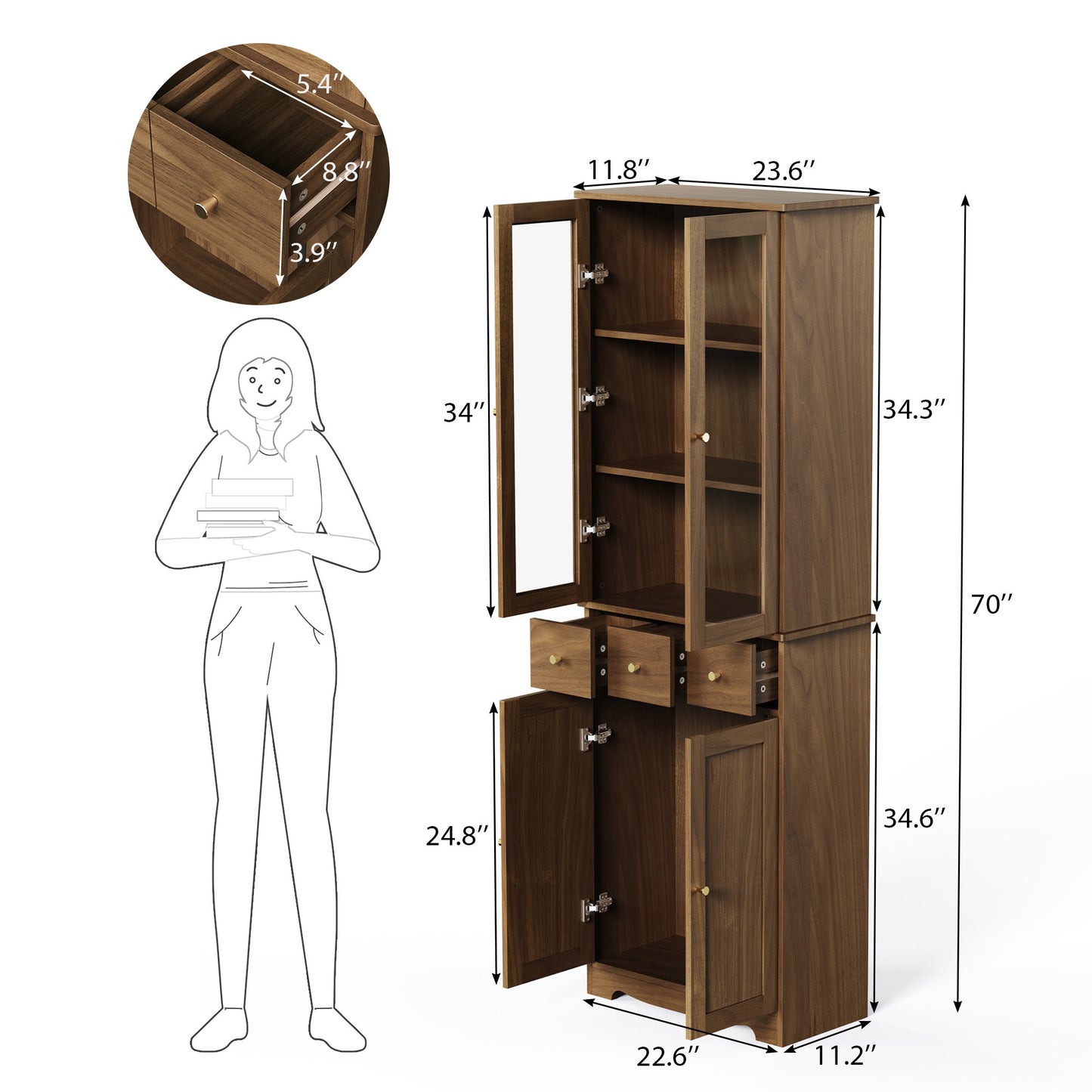 3-Tier Home Office Bookshelf | Large Storage Shelves | Modern Display Cabinet | Natural Wood Bookcase - MDF | Size: Large | Color: Natural Wood