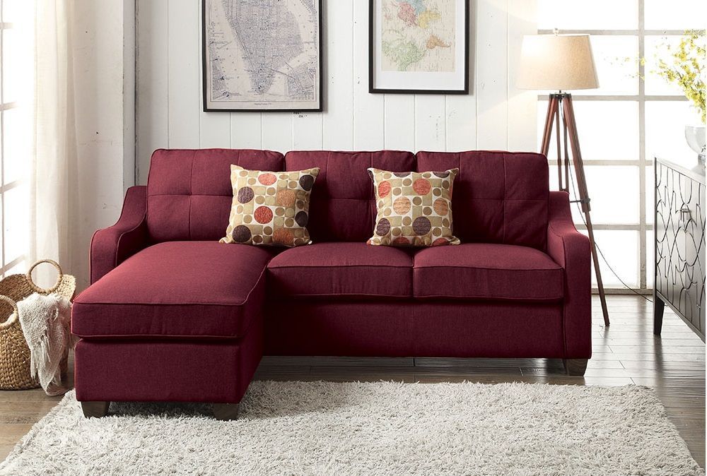 Cleavon II Sectional Sofa & Pillows in Red Linen - Comfortable Seating with Elegant Design - Ideal for Living Rooms, Lounges, and Offices - Includes 2 Matching Pillows - 53740