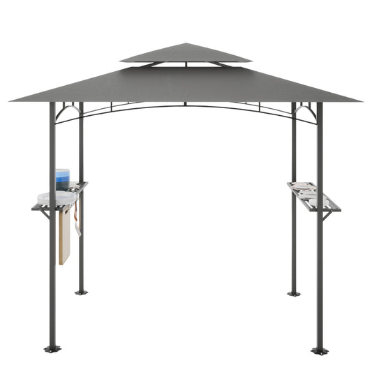 8x 5 FT Grill Gazebo Double Tiered BBQ Canopy, Gray - Outdoor BBQ Canopy for Grilling